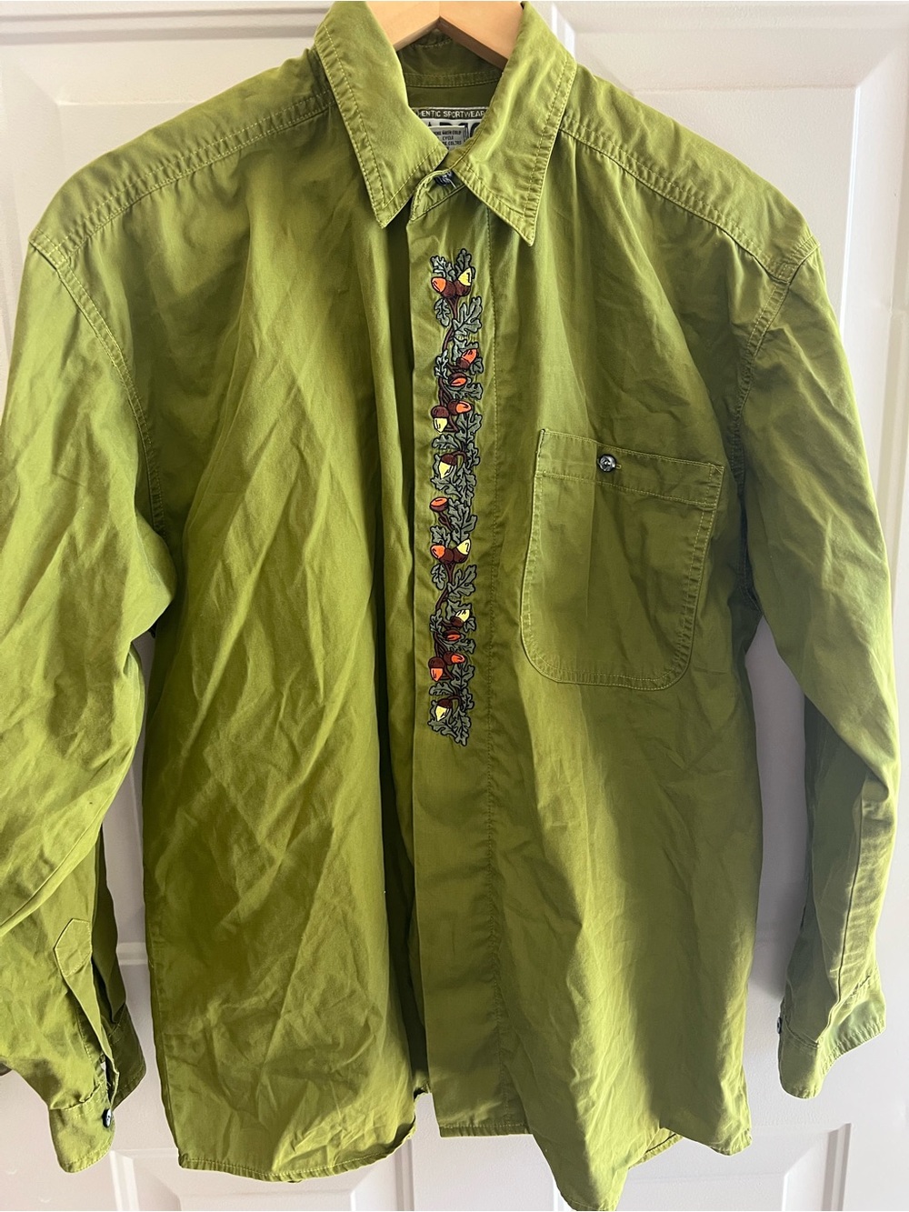 Olive Green Embroidered Button-Down Shirt